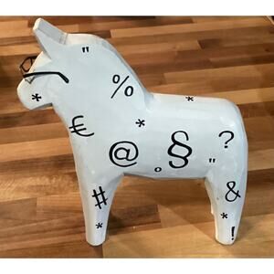 IKEA Wooden White Dala Horse Financial Symbols Home Decor Glasses Stolle